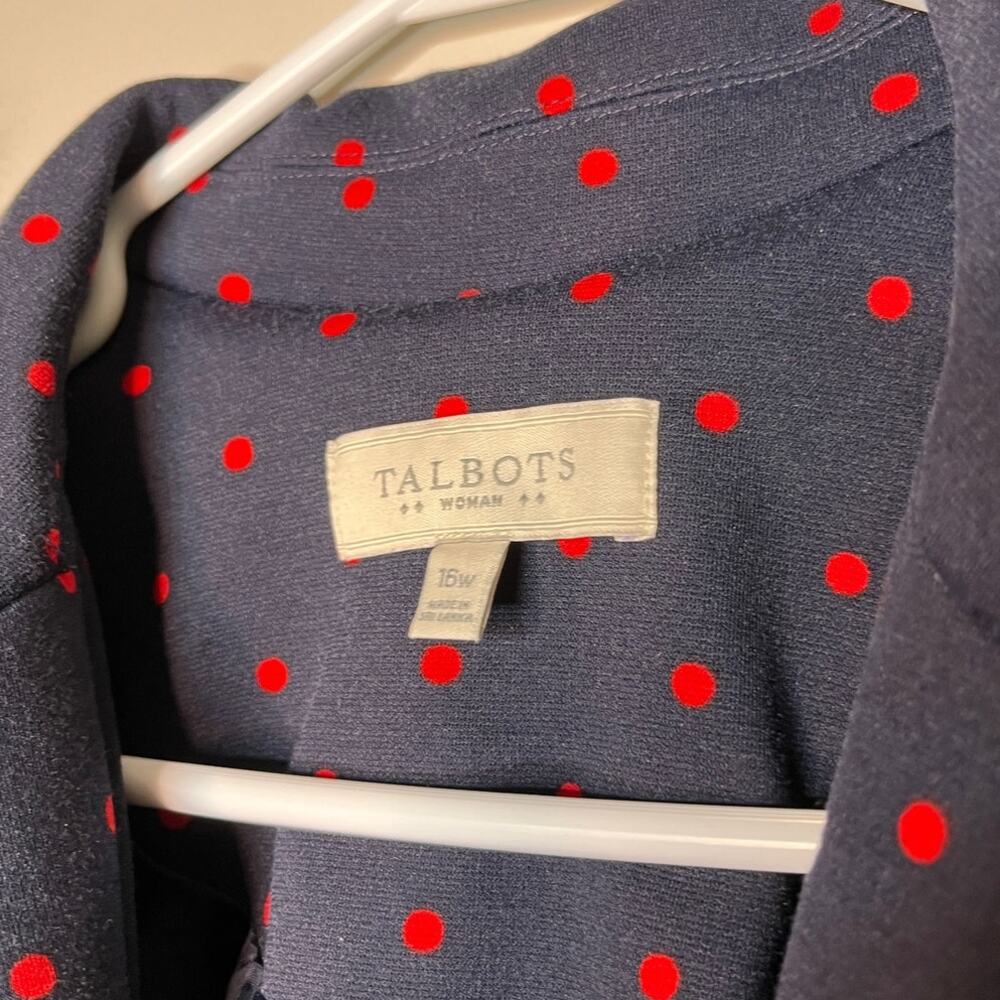 Talbots Navy Red Polka Dot Ponte Knit Classic Office Career Blazer 16W - Picture 2 of 4